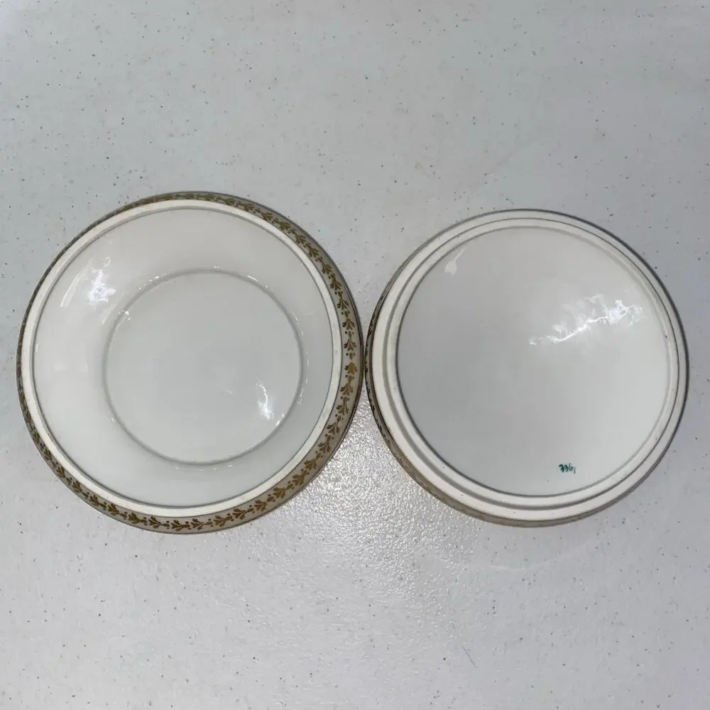 Vintage Victoria Czechoslovakia China Bowl Trinket Vanity Makeup Dish W/ Top Lid